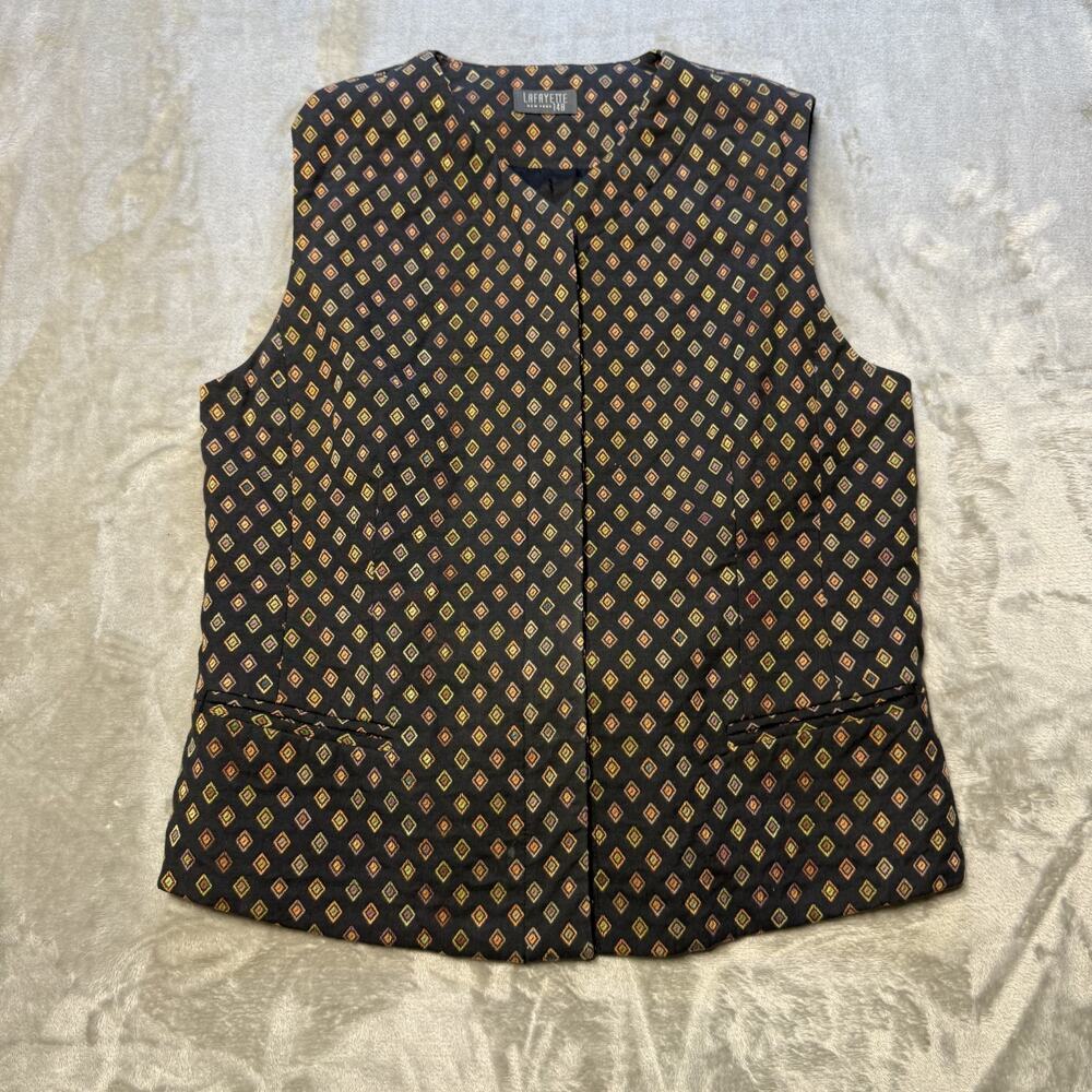 Lafayette 148 New York Vest Women L Brown Geometric Print Cotton Rayon Button - Picture 10 of 12